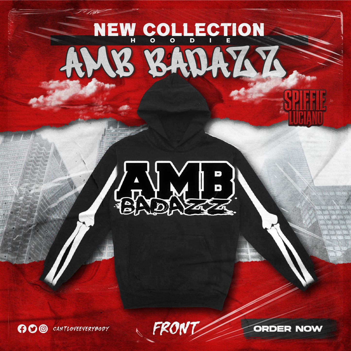 AMB BADAZZ HOODIE BLACK & WHITE