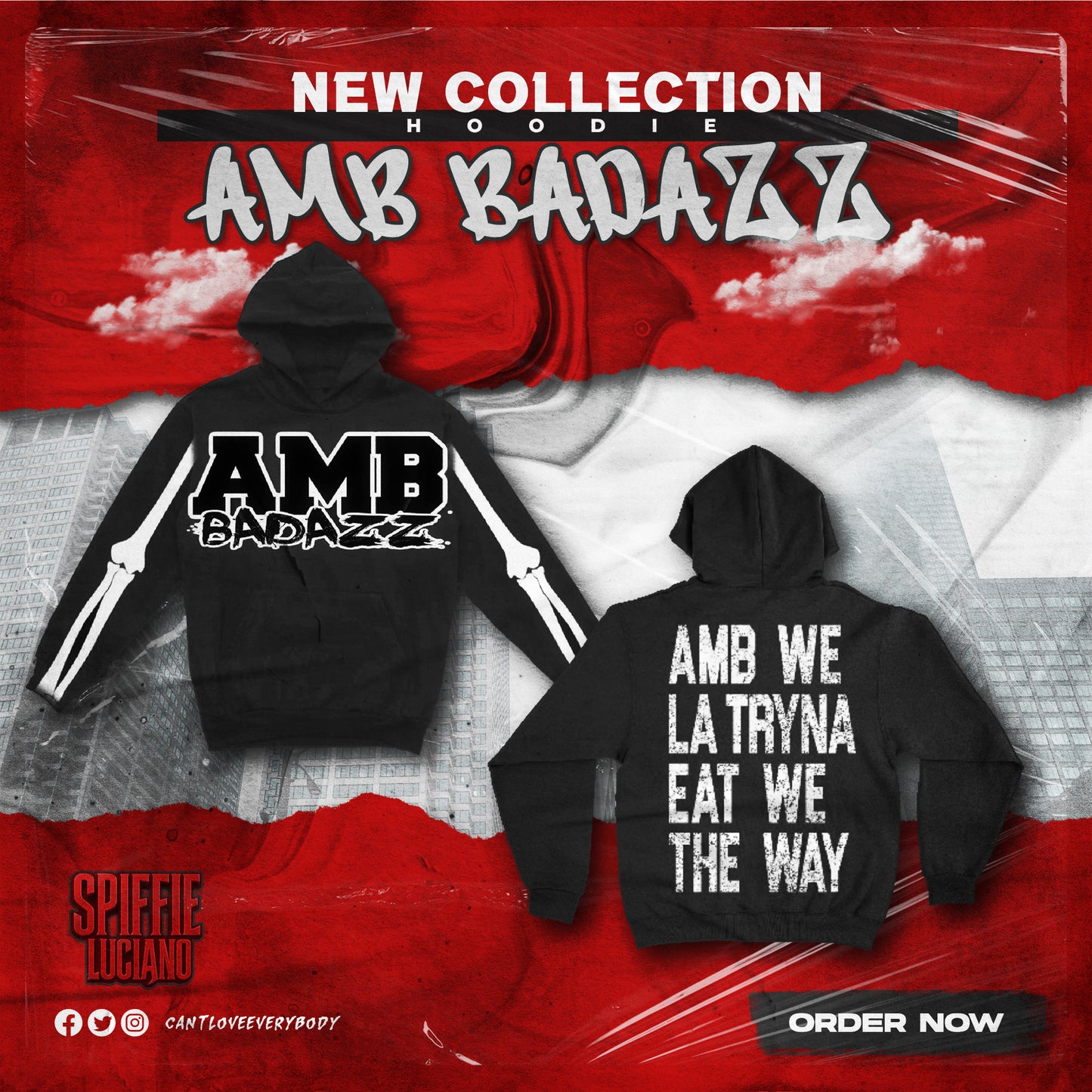 AMB BADAZZ HOODIE BLACK & WHITE